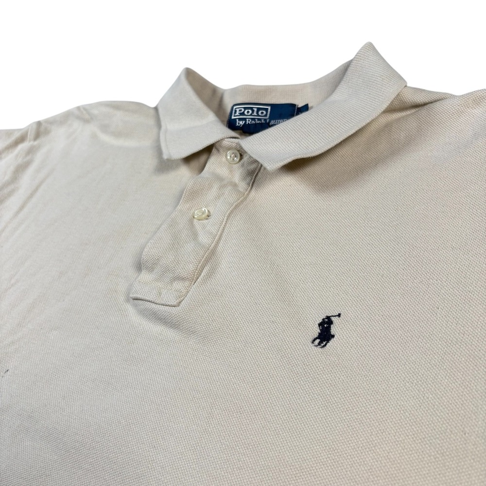 VTG‎ Ralph Lauren Mens Beige Rugby Polo T-Shirt Short Sleeve Solid Size XL